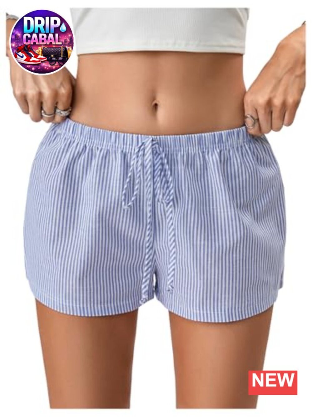 Womens Striped Drawstring Low Rise Wide Leg Boxer Shorts Casual Summer